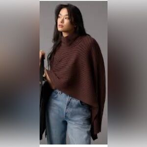 Anthropologie Chocolate Ribbed Poncho Size:OS